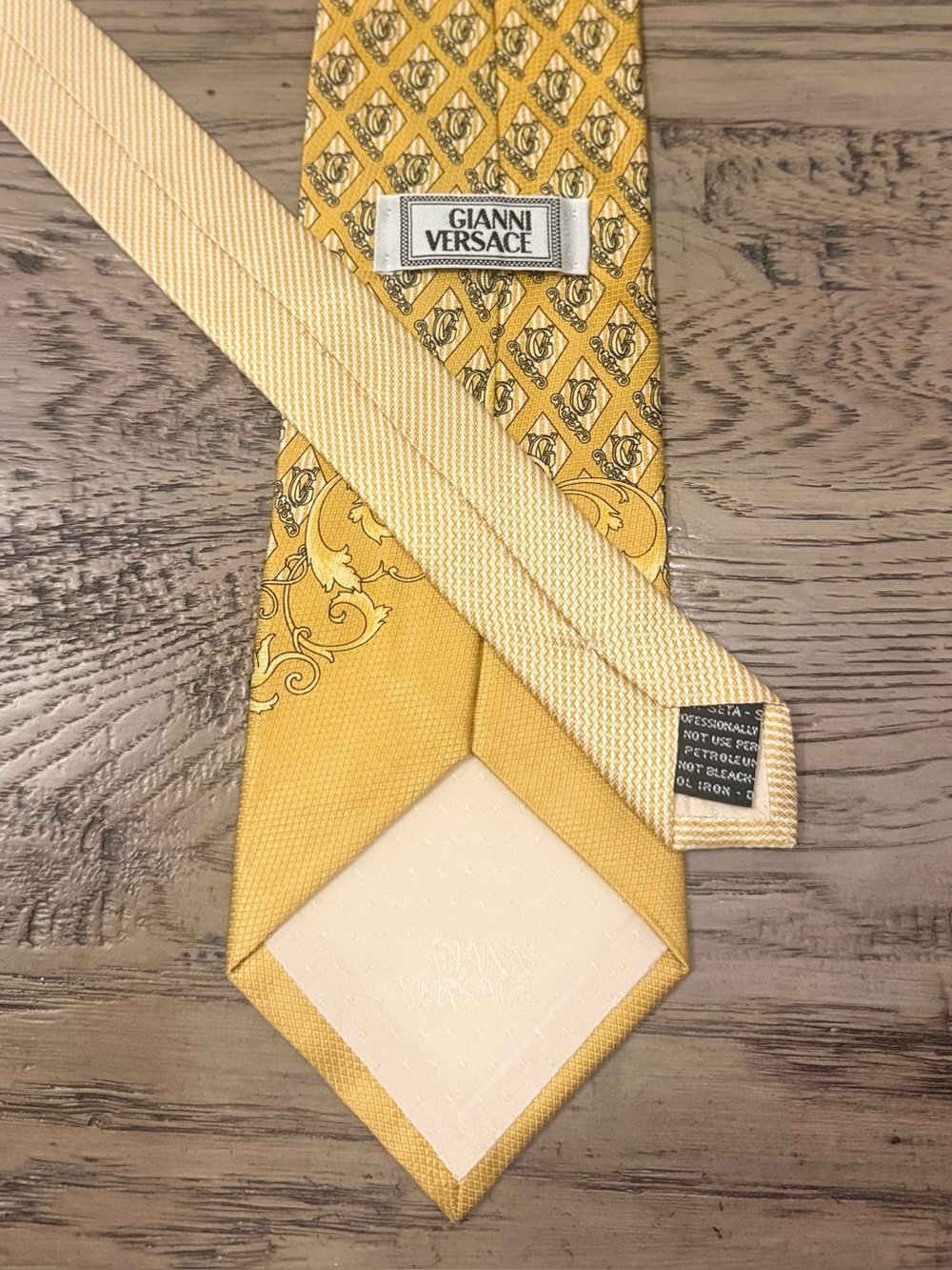Versace Yellow Patterned Silk Tie with Baroque Motif